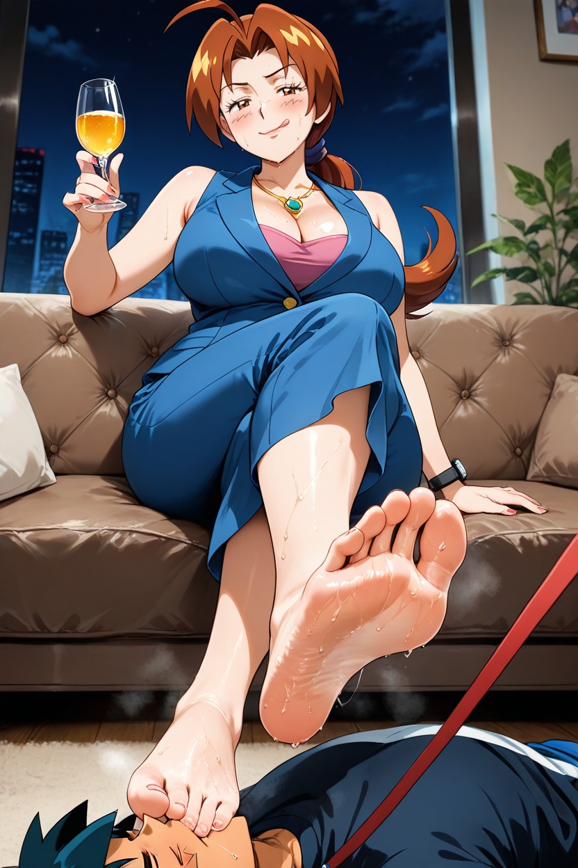 Very Detailed Image, Bright Colors, Deila Ketchum Holding A Glass Of Hentai AI Porn