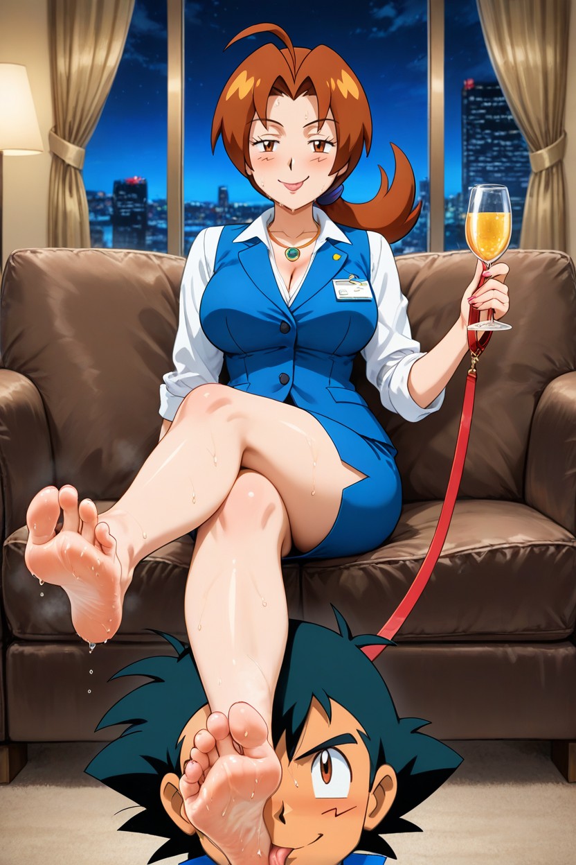 Barefoot, Ash Ketchum Submissive Expression, Focus On The Feet Hentai AI Porn
