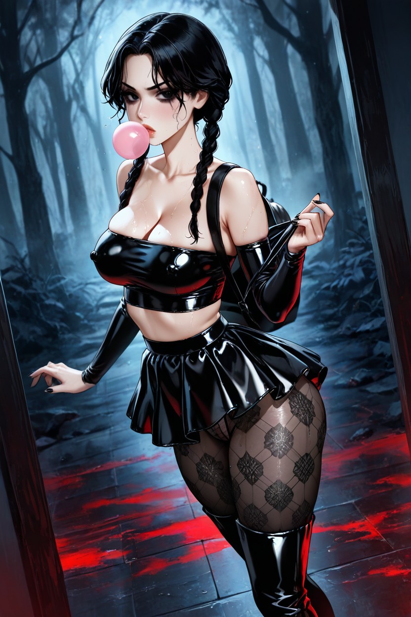 Side View, Skirt Black Latex Only, Wide Angle Hentai AI Porn