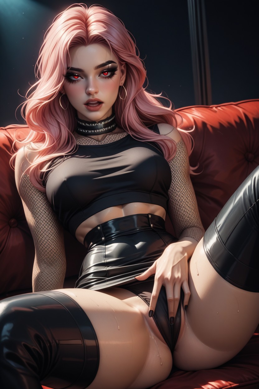 Blushing, Straight Hair, Black Top AI Porn