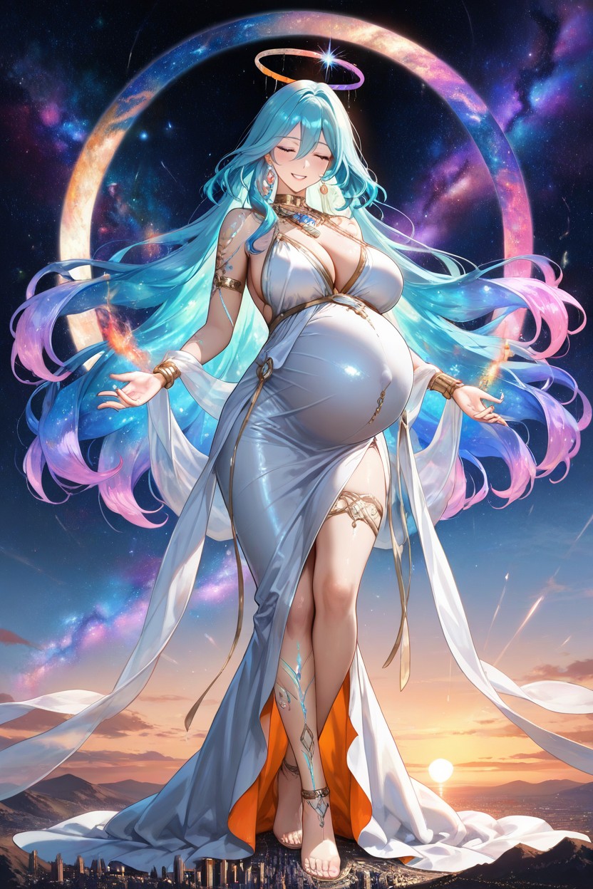 Cosmic Halo Behind Her, Tattoo, Midnight-blue To Turquoise On The Other Hentai AI Porn