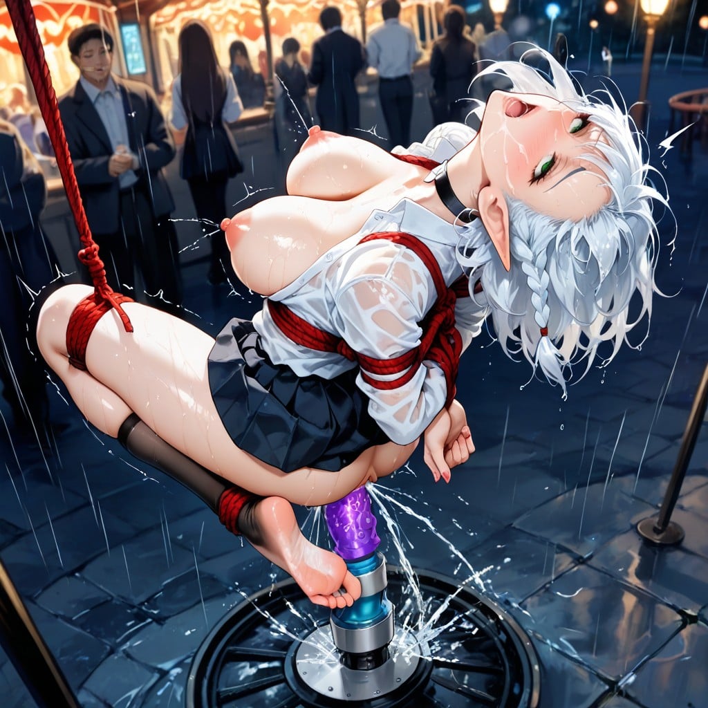Suspension Bondage, Lots Of People Walking Around, Elf Female Hentai AI Porn