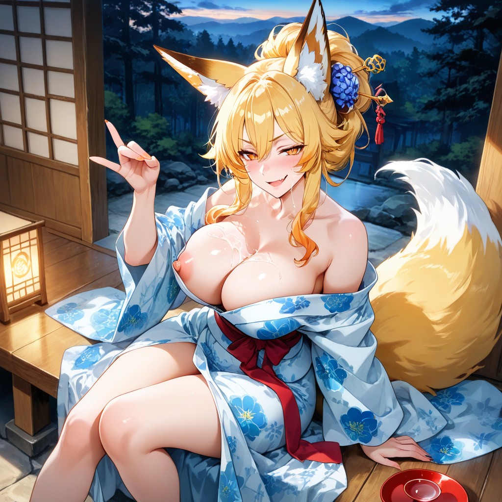 Cleavage, Fox Hand Gesture, Close Up Hentai AI Porn