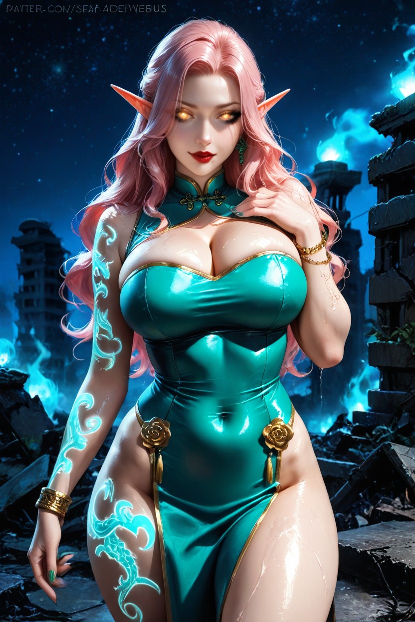 She Wearing A Stunning Qipao, Warm Skin, Bright Makeup Hentai AI Porn