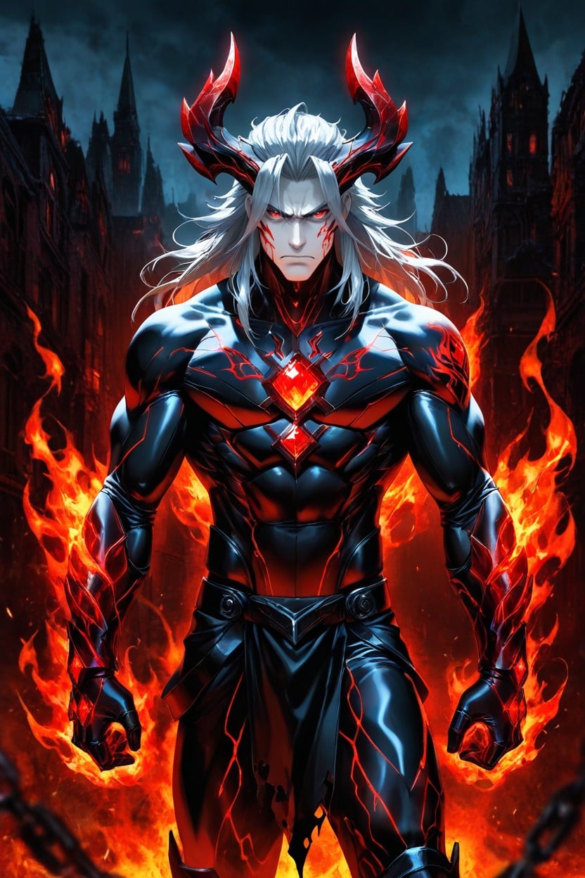 K, Silver Hair, Intense Red And Black Color Palette Porno IA Gay