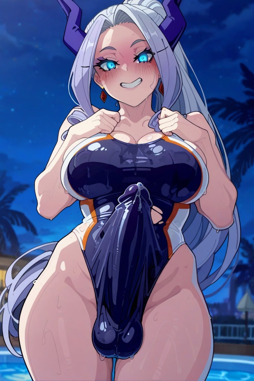 Futa, Erected Under Her Swimsuit, Impossibly Large Penis Hentai AI Porn