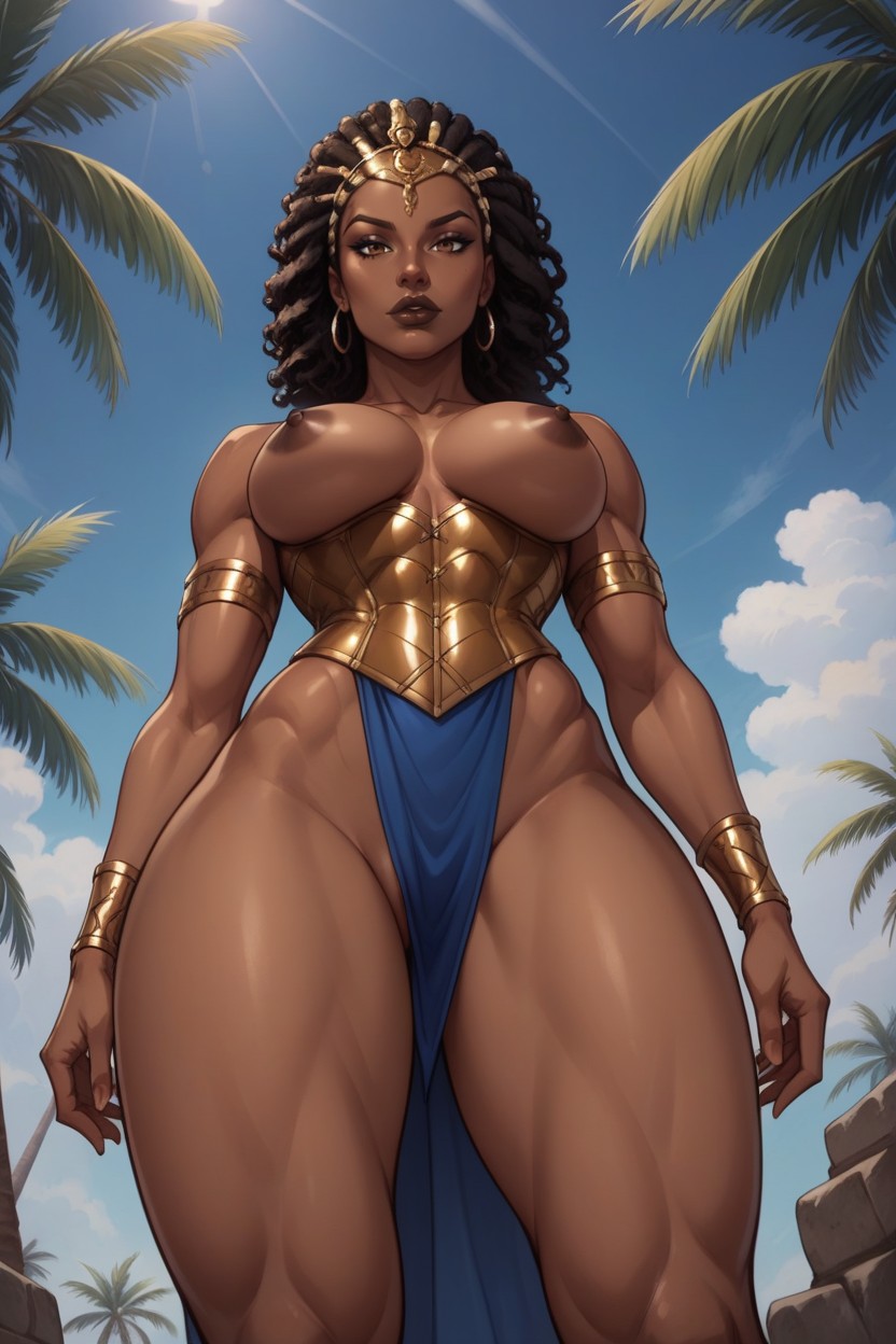 Dark Brown Lips, Horny, Muscular Female Hentai AI Porn
