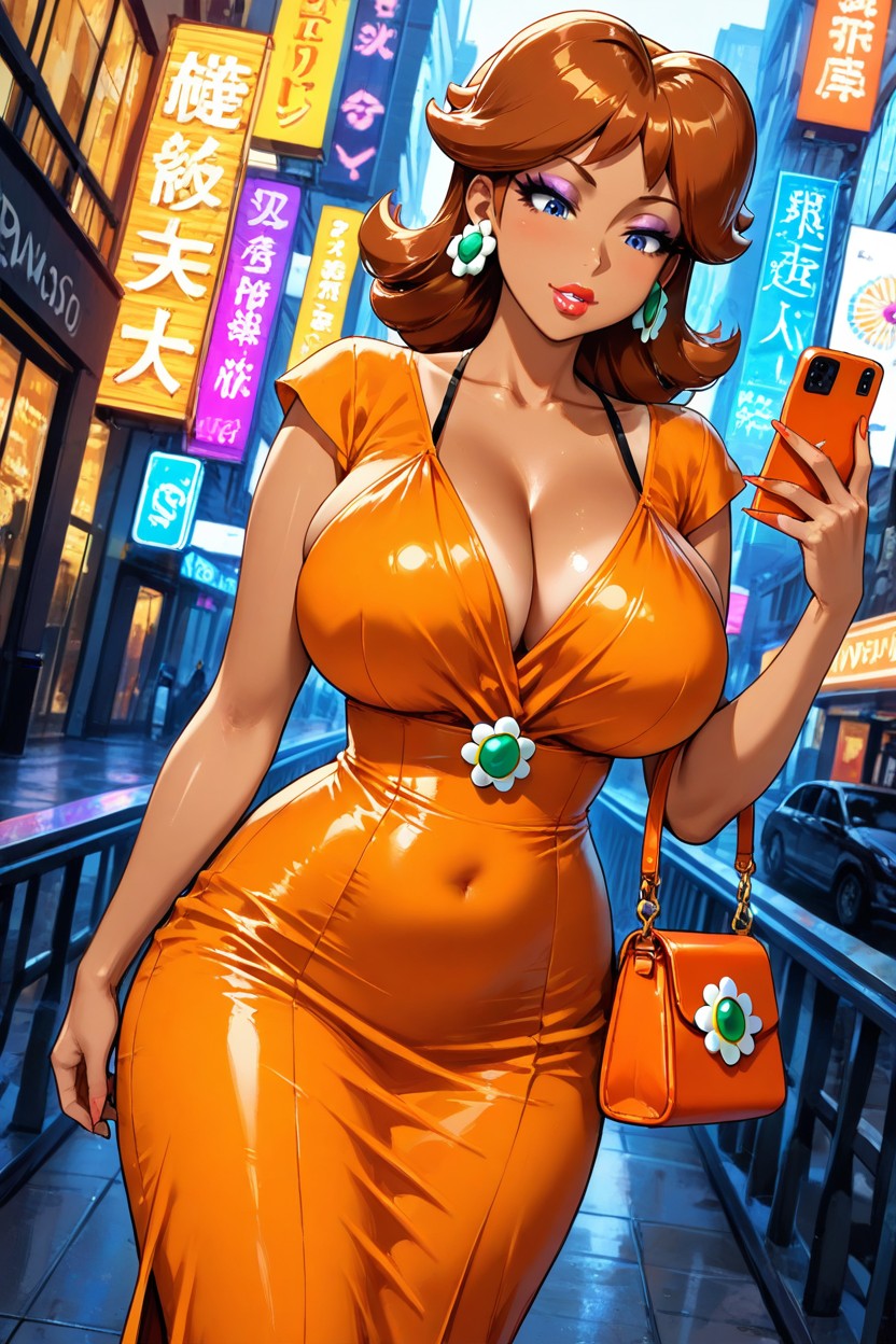 Large Eyes, Looking At Phone, Soft Face AI Porn