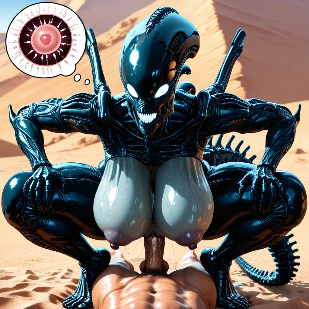 Parted Cleavage, Xenomorph Queen And White Male Xenomorph, Spread Breasts AI Porn