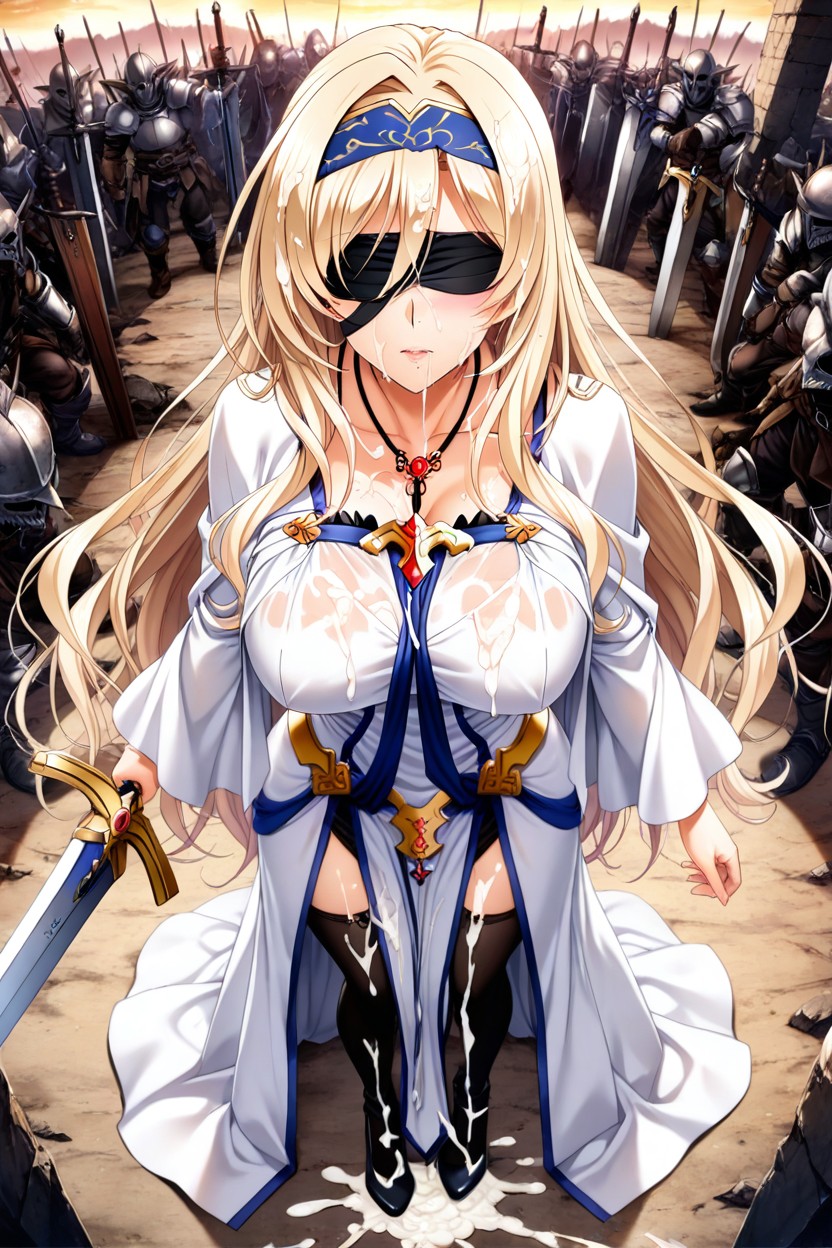 Huge Amount Of Cum, Holding Sword, Mouth Cum Everywhere Hentai AI Porn