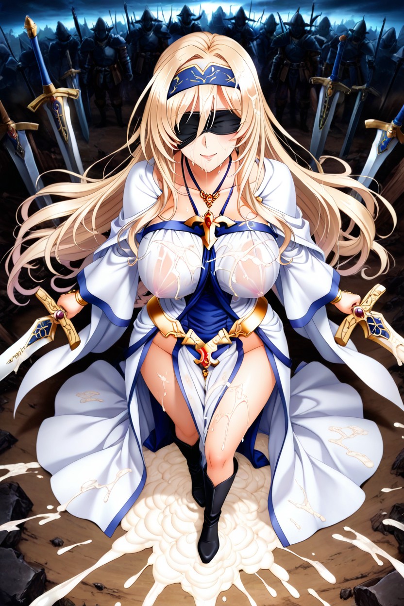 Black Blindfold, Cum On Body, Front View Hentai AI Porn