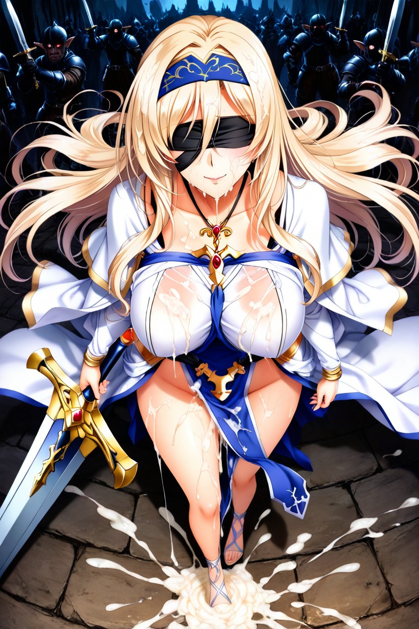 Holding Sword, Cum Covered, On The Side Of Chin Hentai AI Porn