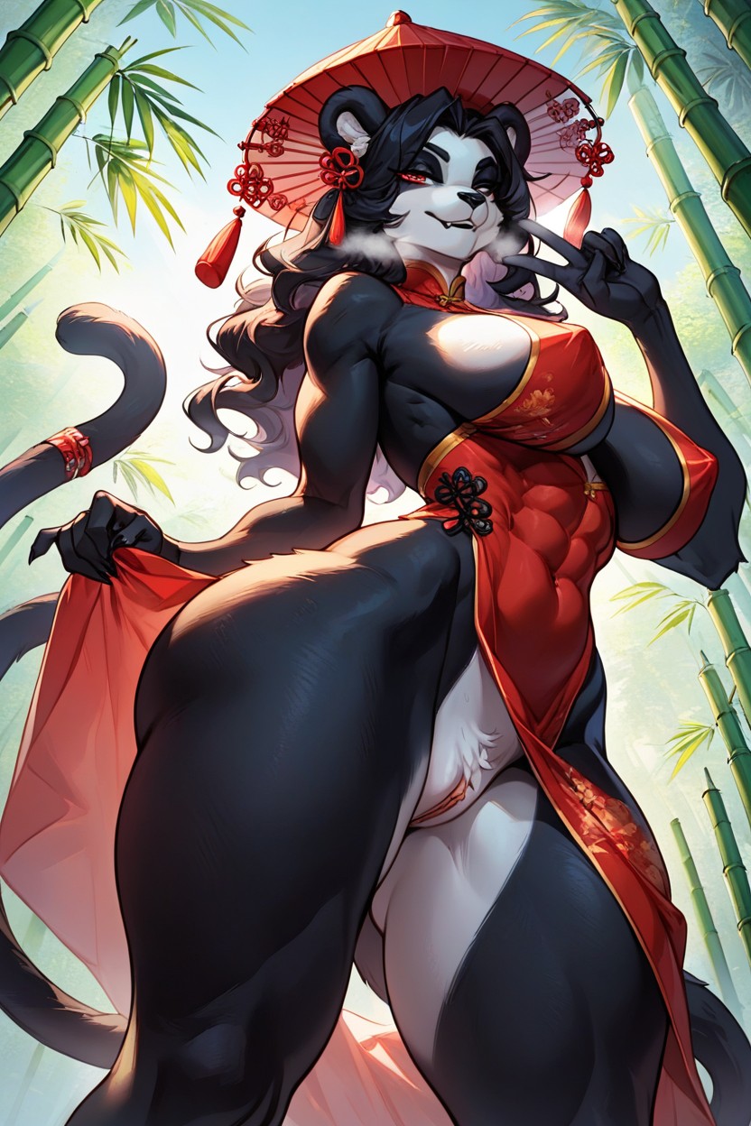 Horny, Nipple Piercing, Panda Furry AI Porn