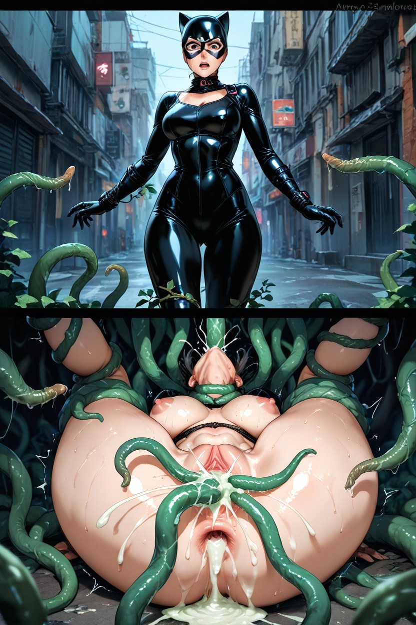 Tentacles Squeezing Breasts, Restrained, Half Naked Hentai AI Porn