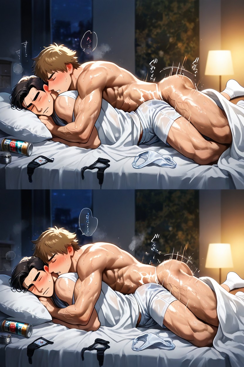 White Boxer Pulled Down, Pretending To Be Sleep, Messy Room Porno IA Gay