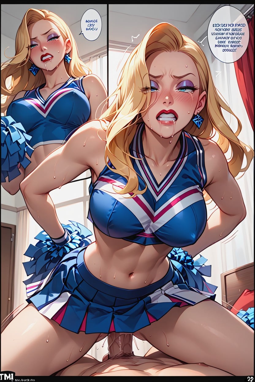 Blue Cheerleader Blouse, Gigantic Cock, Dialogue Hentai AI Porn