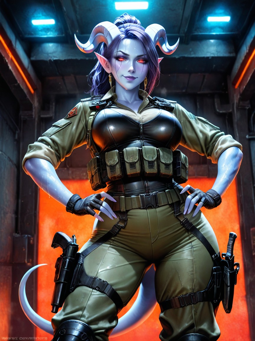 Rolled Up Olive Military Jacket, Inside A Military Command Room, Shiny Skin Hentai AI Porn