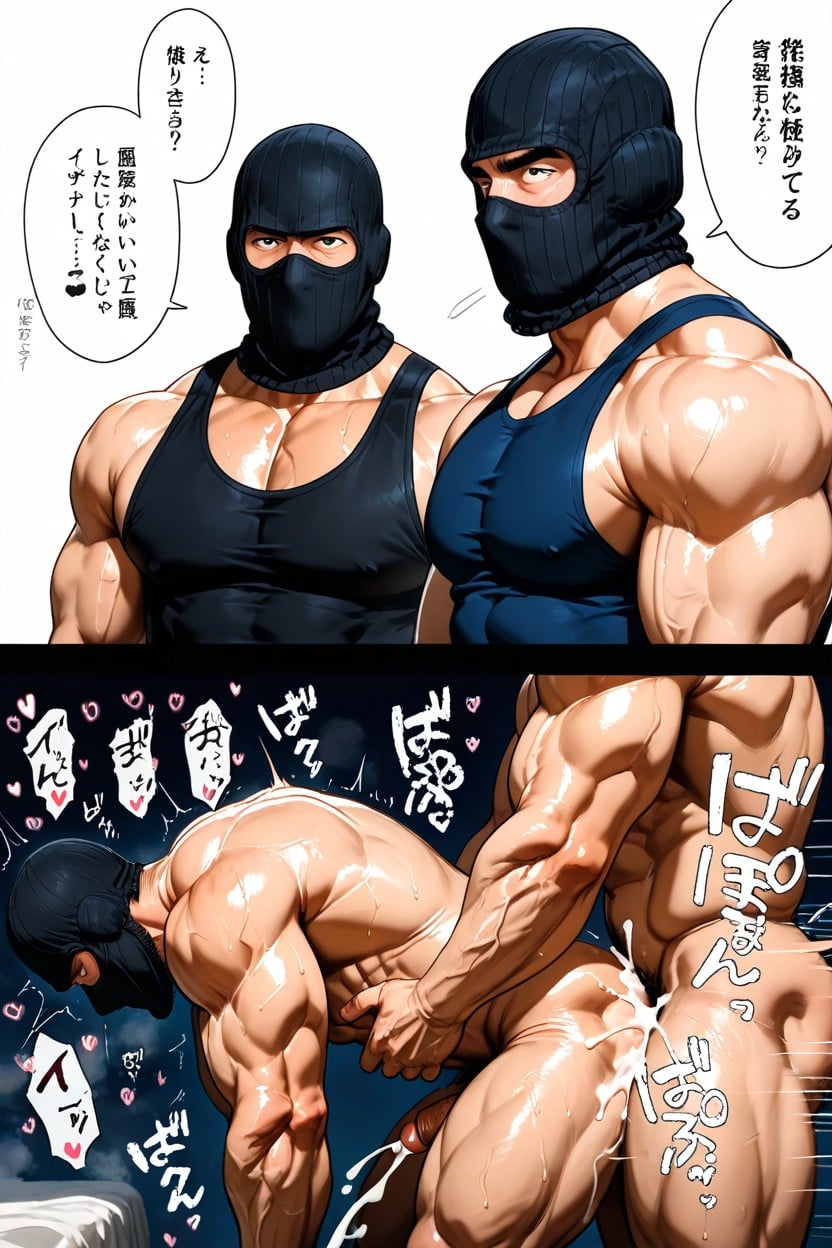 특대 근육, People, Man Is Only Wearing A Black Balaclava 게이 AI 포르노
