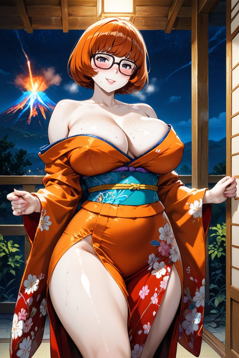 Busty, Night, Extremely Wide Hips Hentai AI Porn