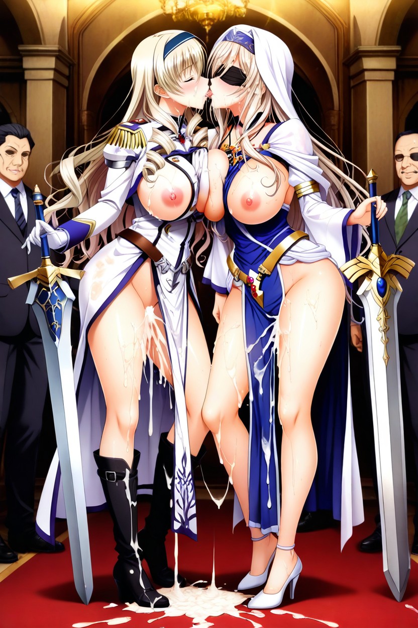 Two Women, Cum On Hair, Lesbian Kissing Hentai AI Porn