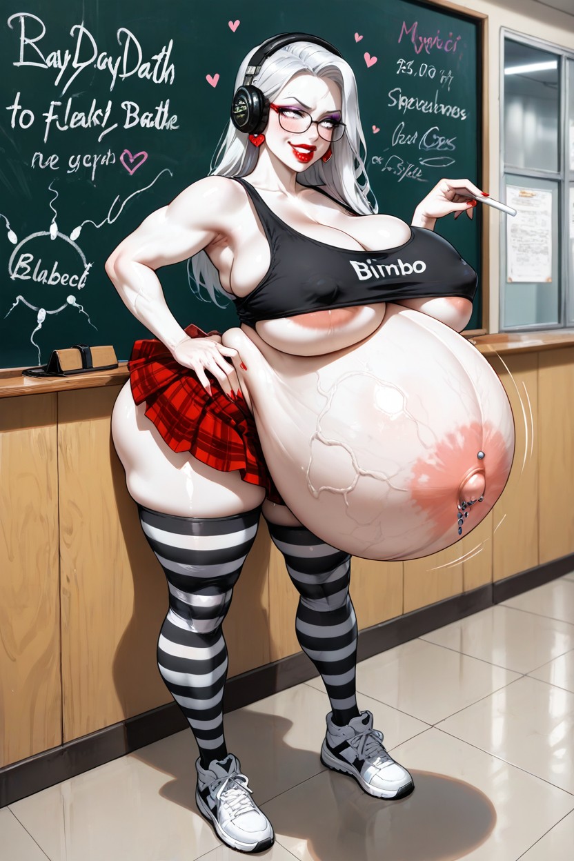 Huge Bulging Veins, Standing At The Blackboard, Headphones Hentai AI Porn