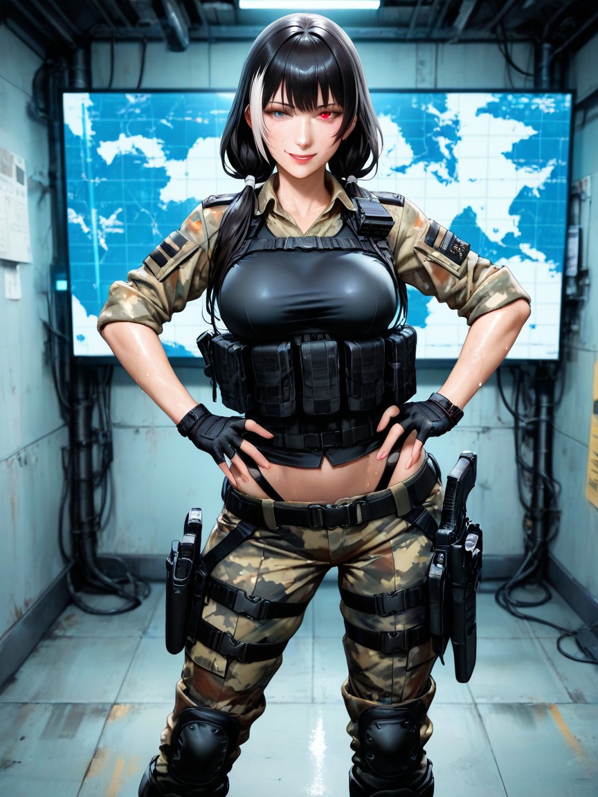 Hundgun Holster Around Right Thigh, Sexy Pose, Handgun Holstered Hentai AI Porn