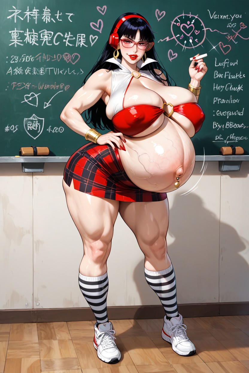 Plaid Skirt, Puffed Cheeks, Standing At The Blackboard Hentai AI Porn