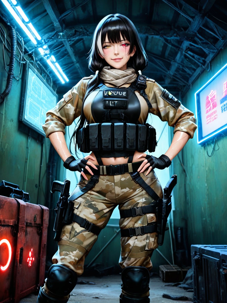 No Man, Military Radios In Background, Model Pose Hentai AI Porn