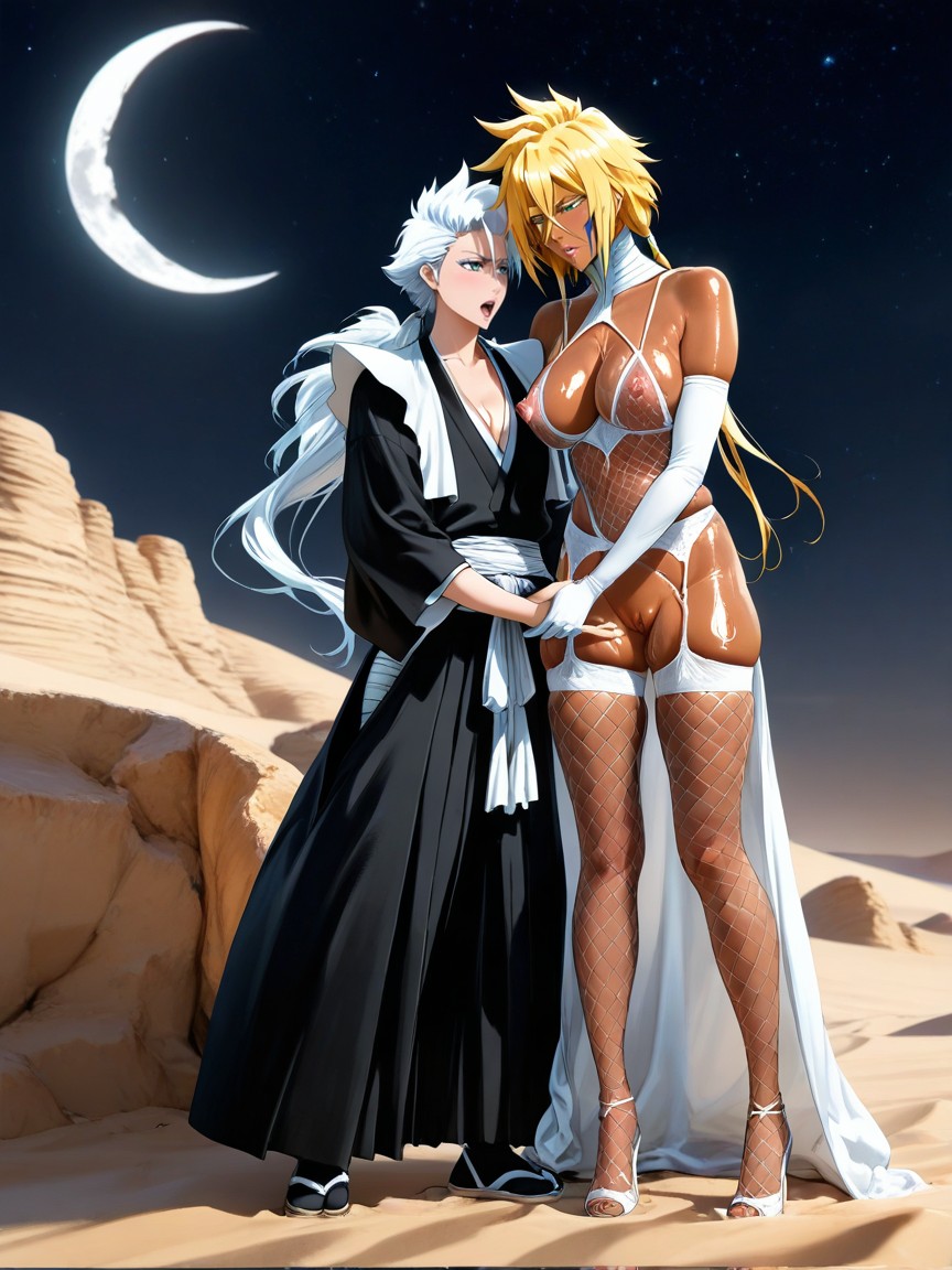 Pink Glossy Bimbo Lips, Black Night Sky With Crescent Moon, Cool Night Colour Tones Hentai AI Porn