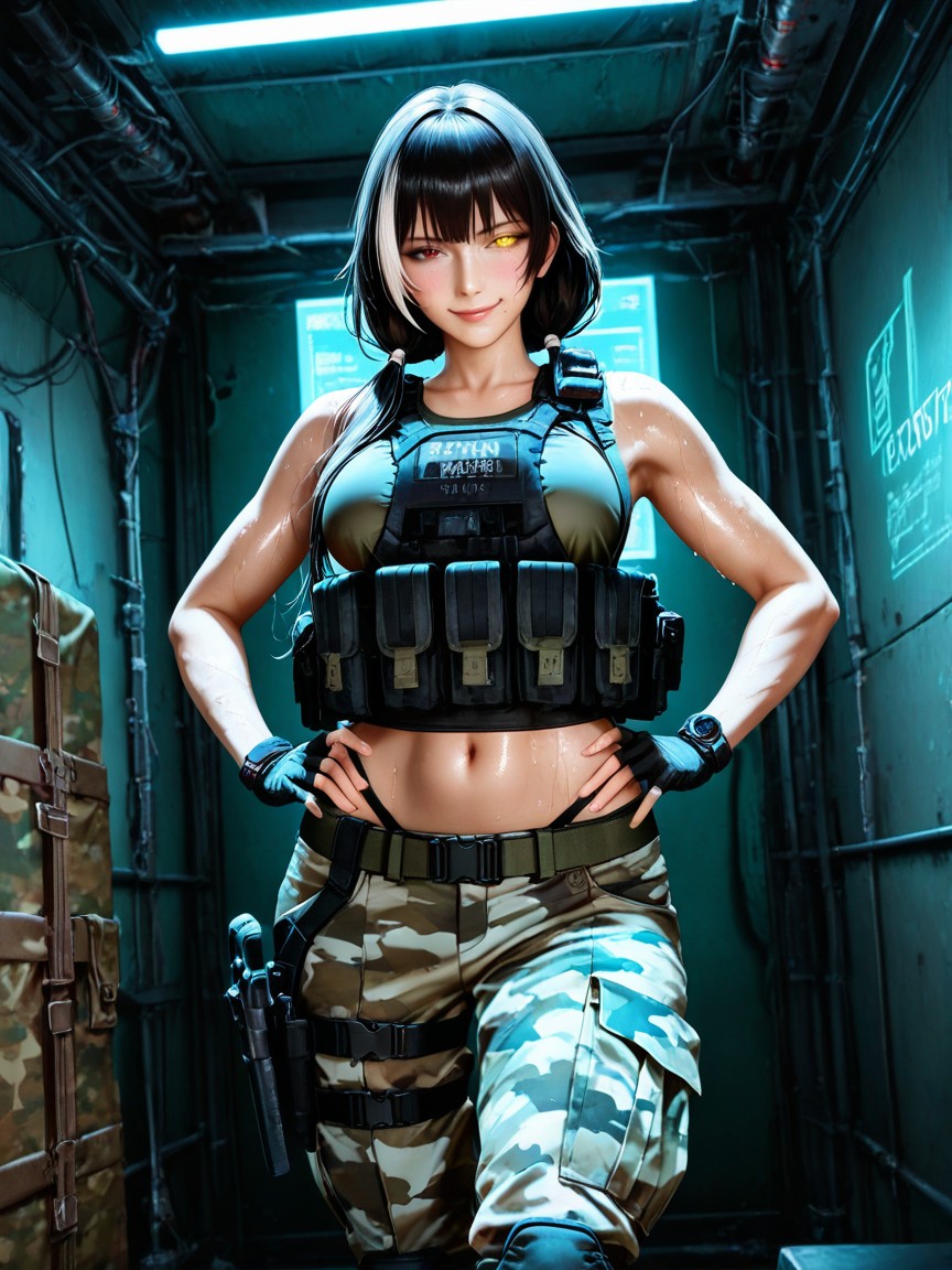 Standing, Urban Camouflage Cargo Pants, Front View Hentai AI Porn