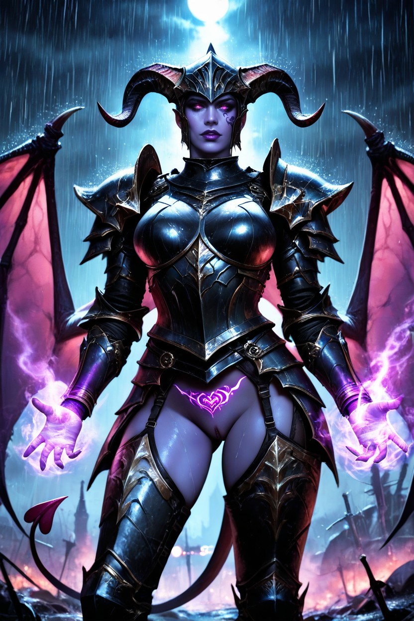 Big Demon Purple Wings, Purple Aura, Demon Horns AI Porn