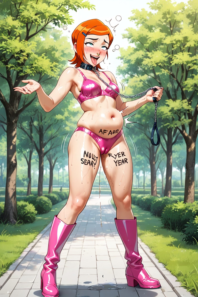 Outdoor, 25+, Pink Latex Bra Hentai AI Porn