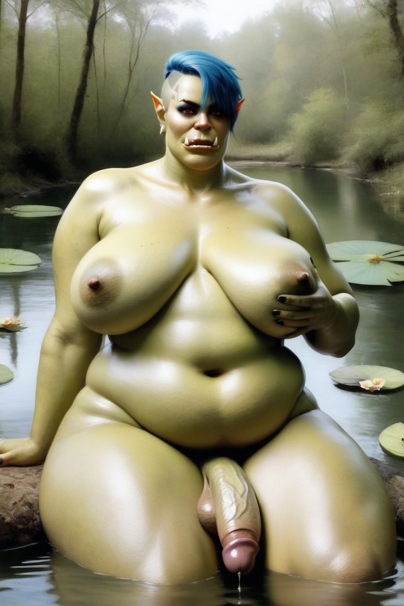 Green Skin, Laughing, Grabbing Boobs Shemale AI Porn