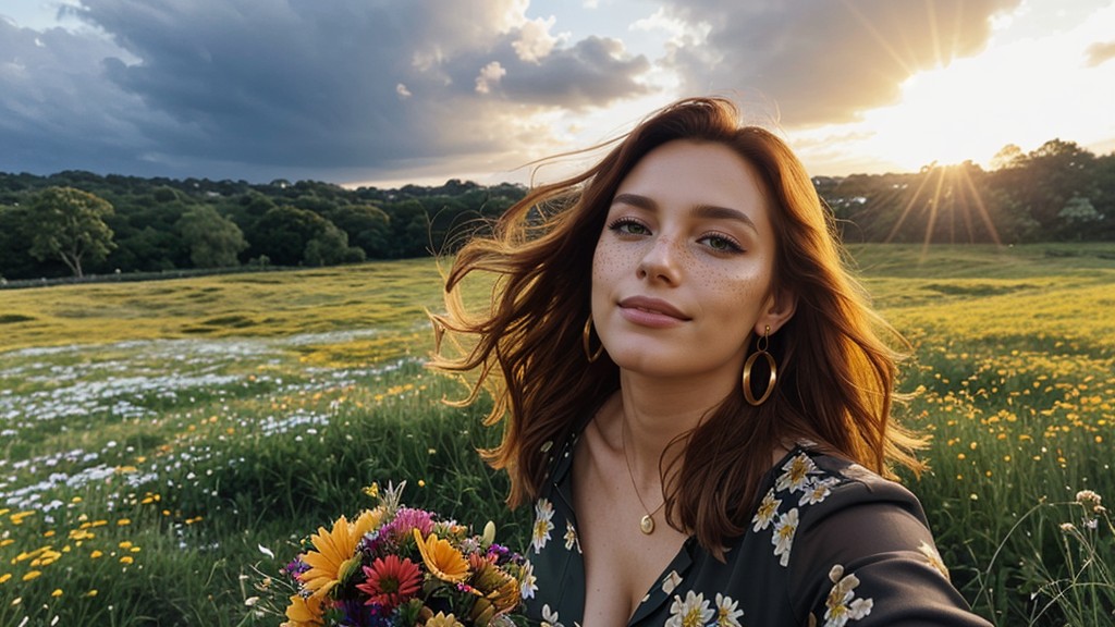 Unbuttoned Dress, Flowery Meadow, Summer Dress AI Porn