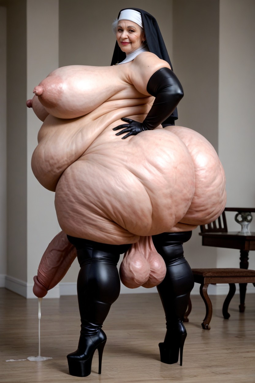 Erect Cock, Saggy Balls, Gigantic Ass Shemale AI Porn