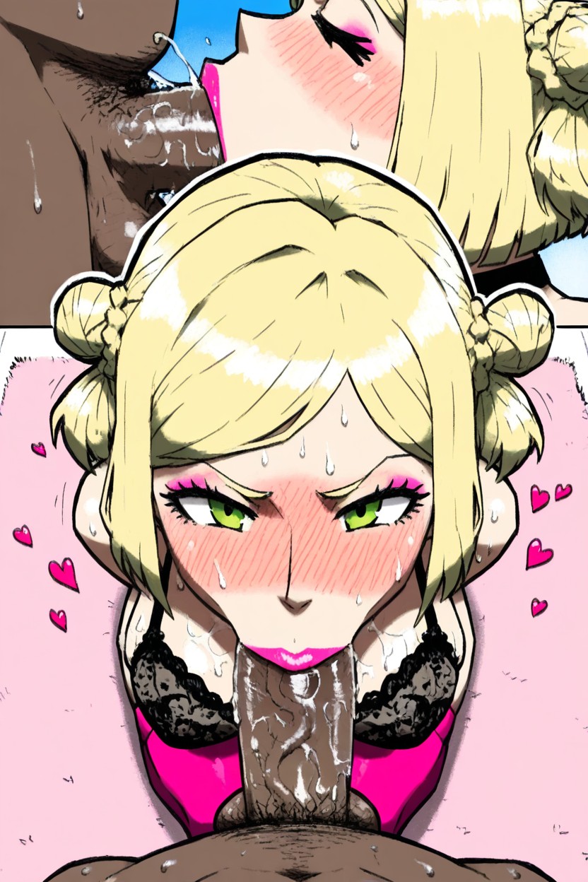 White Braids In Front Of Ears, Deep Throat Penetration, Pink Lipstick Hentai AI Porn