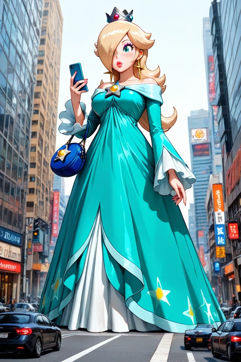 Skinny, Holding Blue Phone In Right Hand, Large Eyes AI Porn