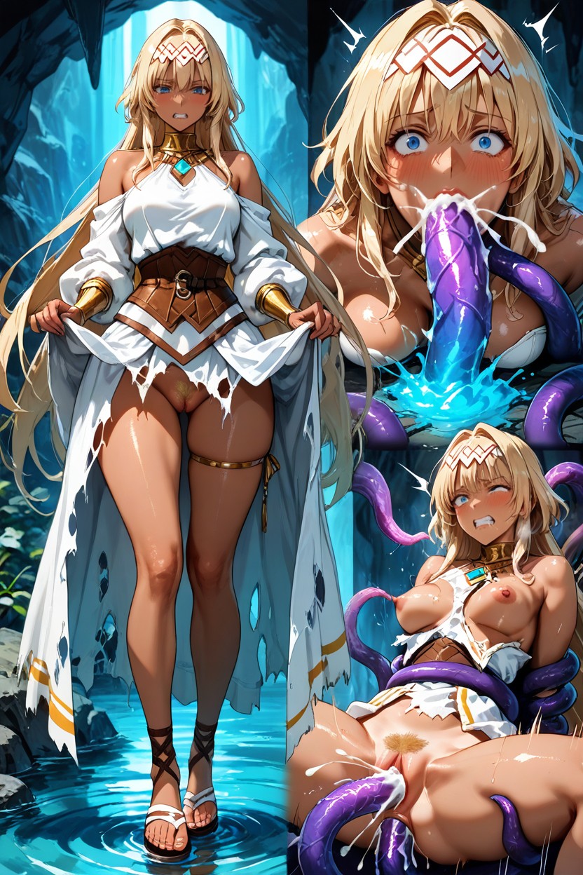 Dark Skin, Deepthroat, Underground Rocky Cavern Setting Hentai AI Porn