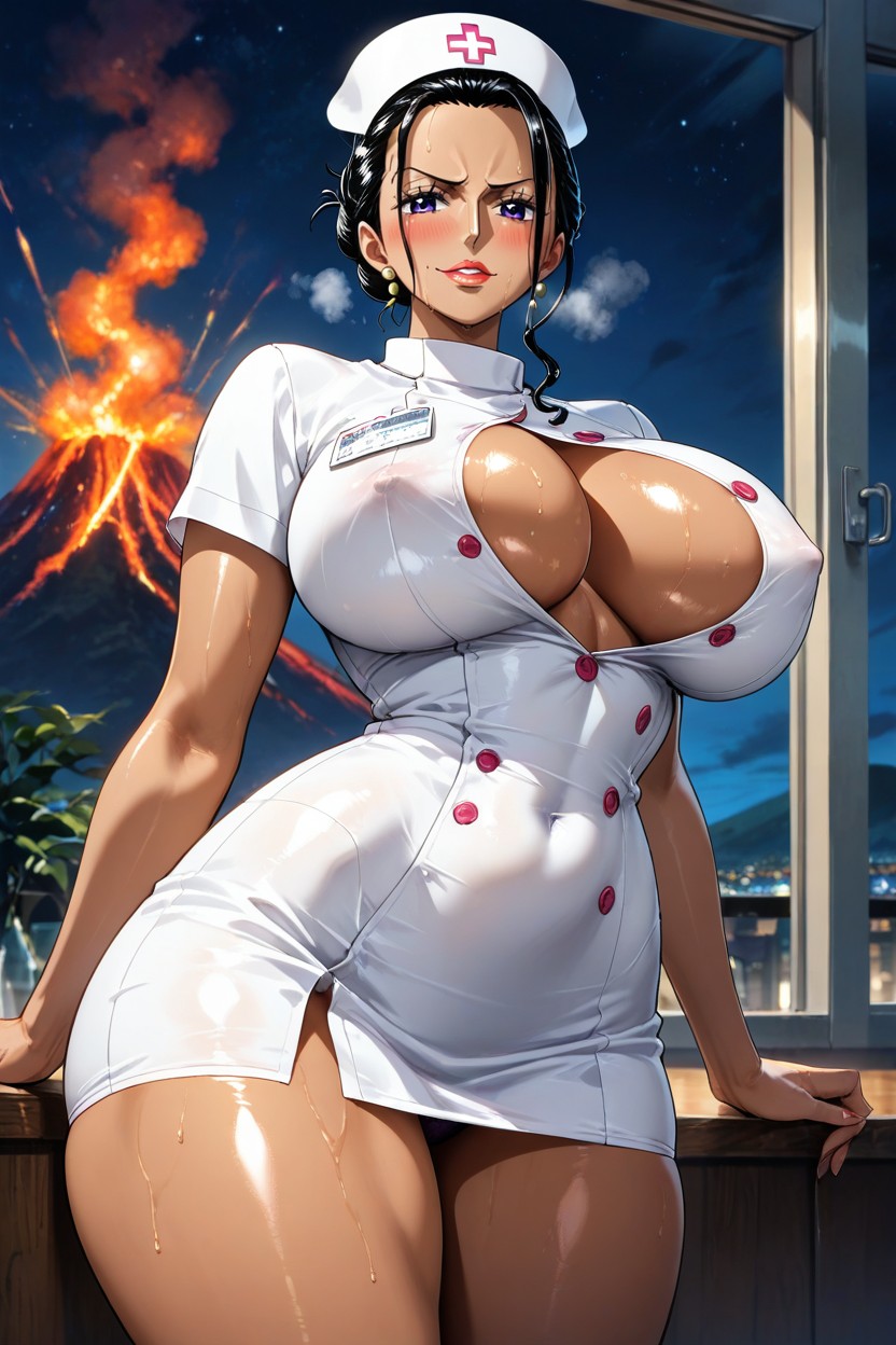 Curvy Body, Standing, Volcano View Hentai AI Porn