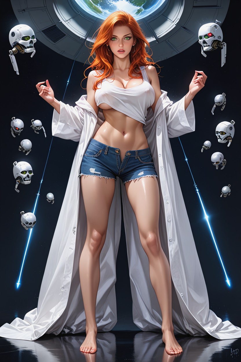 She Grabs The Viewer, Skinny, Looking Down At Own Breasts Hentai AI Porn