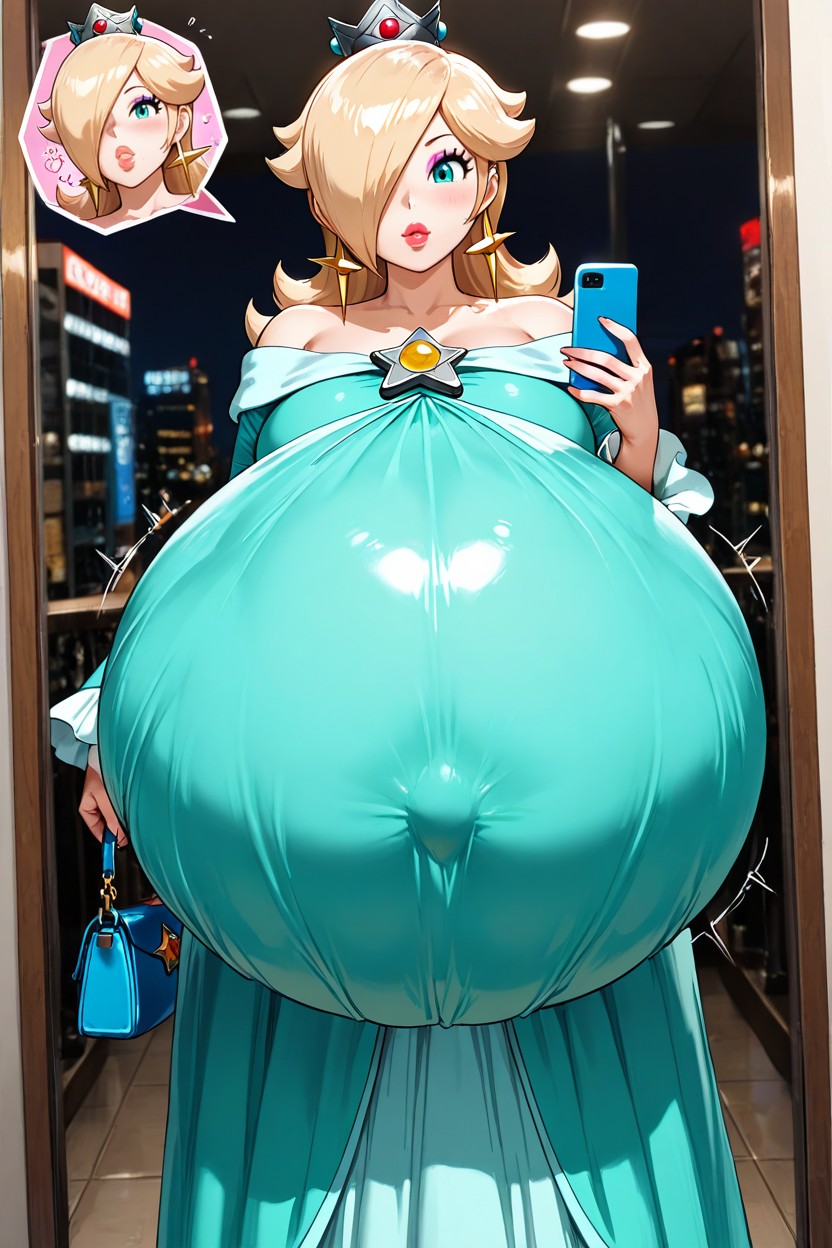 Front View, Gigantic Vore Belly, Wearing Expensive Dress AI Porn