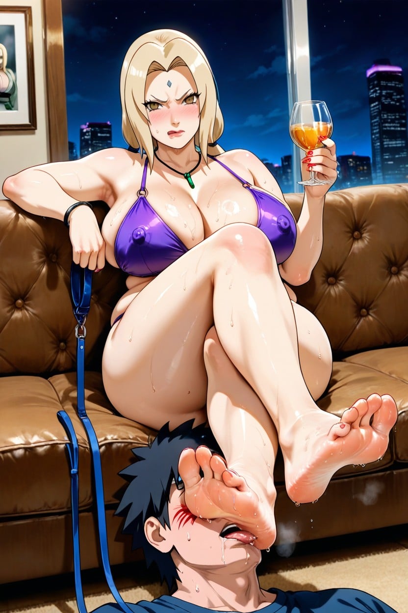 Tsunade Legs Crossed, Jewelry, Chic Living Room Hentai AI Porn