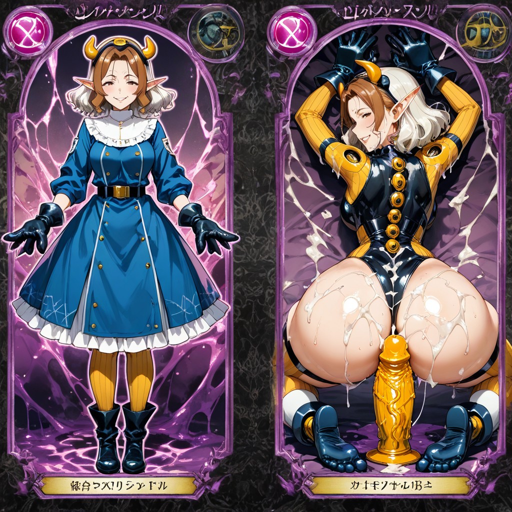 Metallic Body, Leather Dildo Golden Dildos Leather Thigh Straps, Kneeling Hentai AI Porn