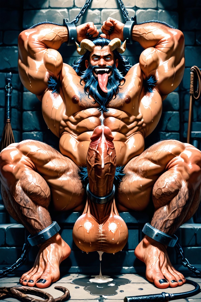 Hands Behind His Head, Dark Tanned Skin, Black Claws On Toes AI Gay Porn
