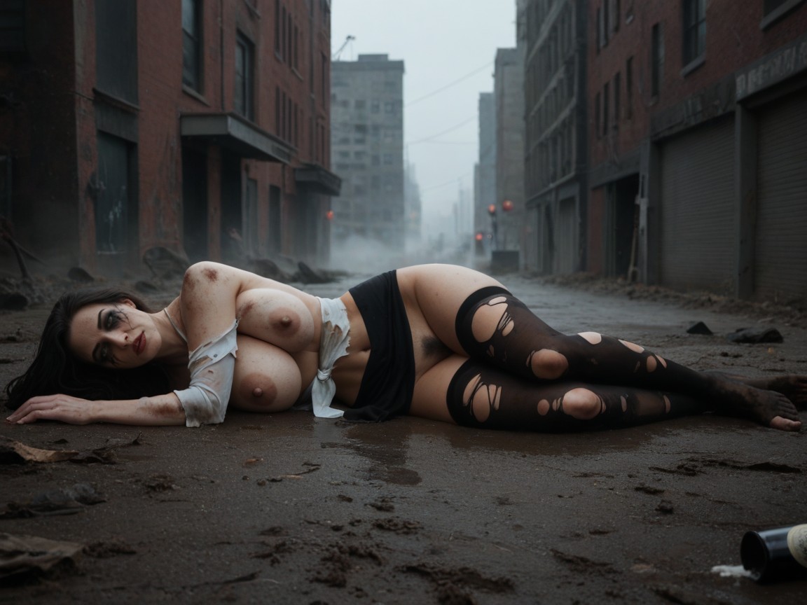 Horror The Woman Is With Mud And Fat Slightly Belly, Laying On Stomach, Very Short Hair AI Porn