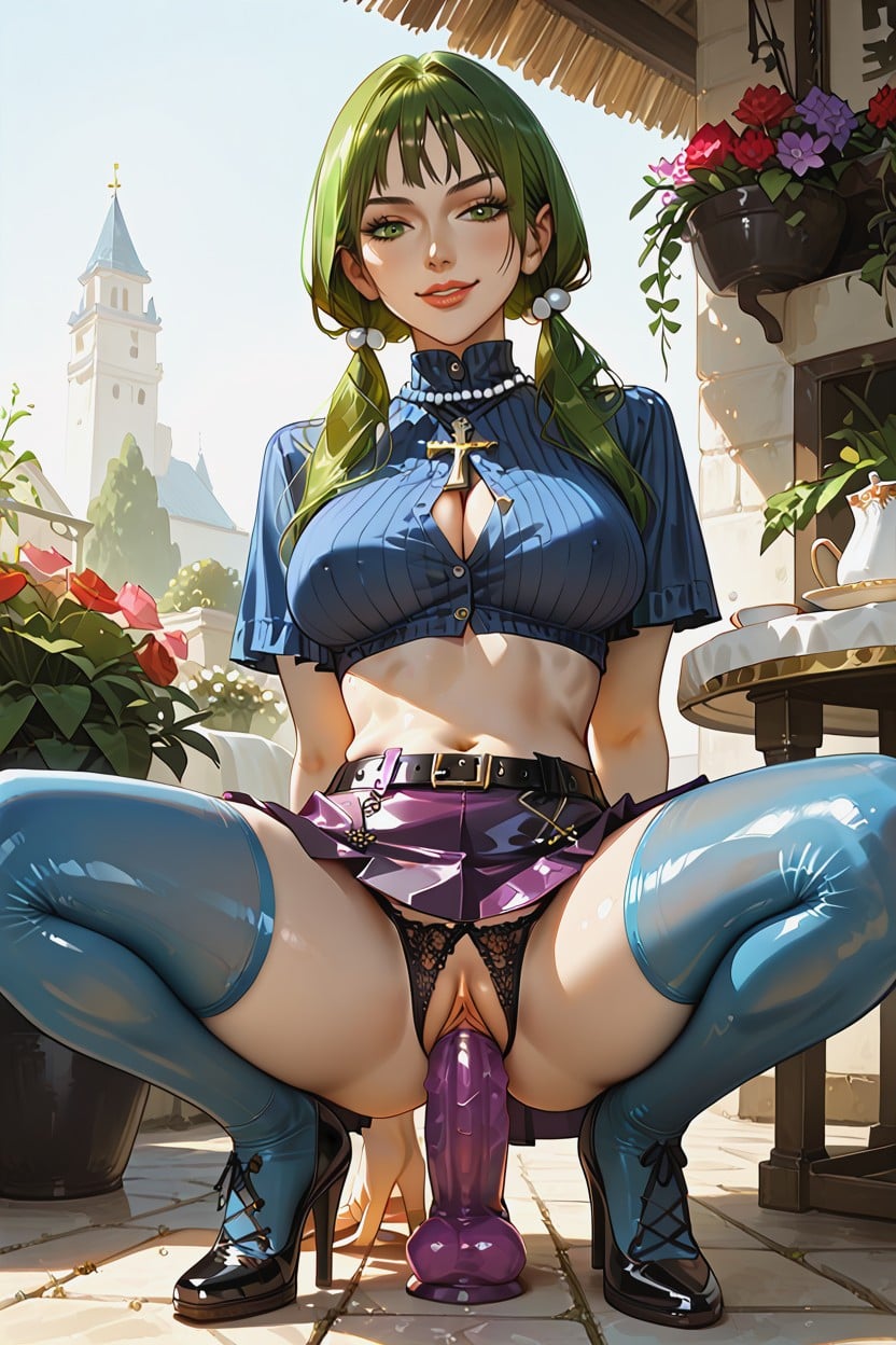 Blue Striped Shirt, Perfect Quality, Latex Skirt Hentai AI Porn