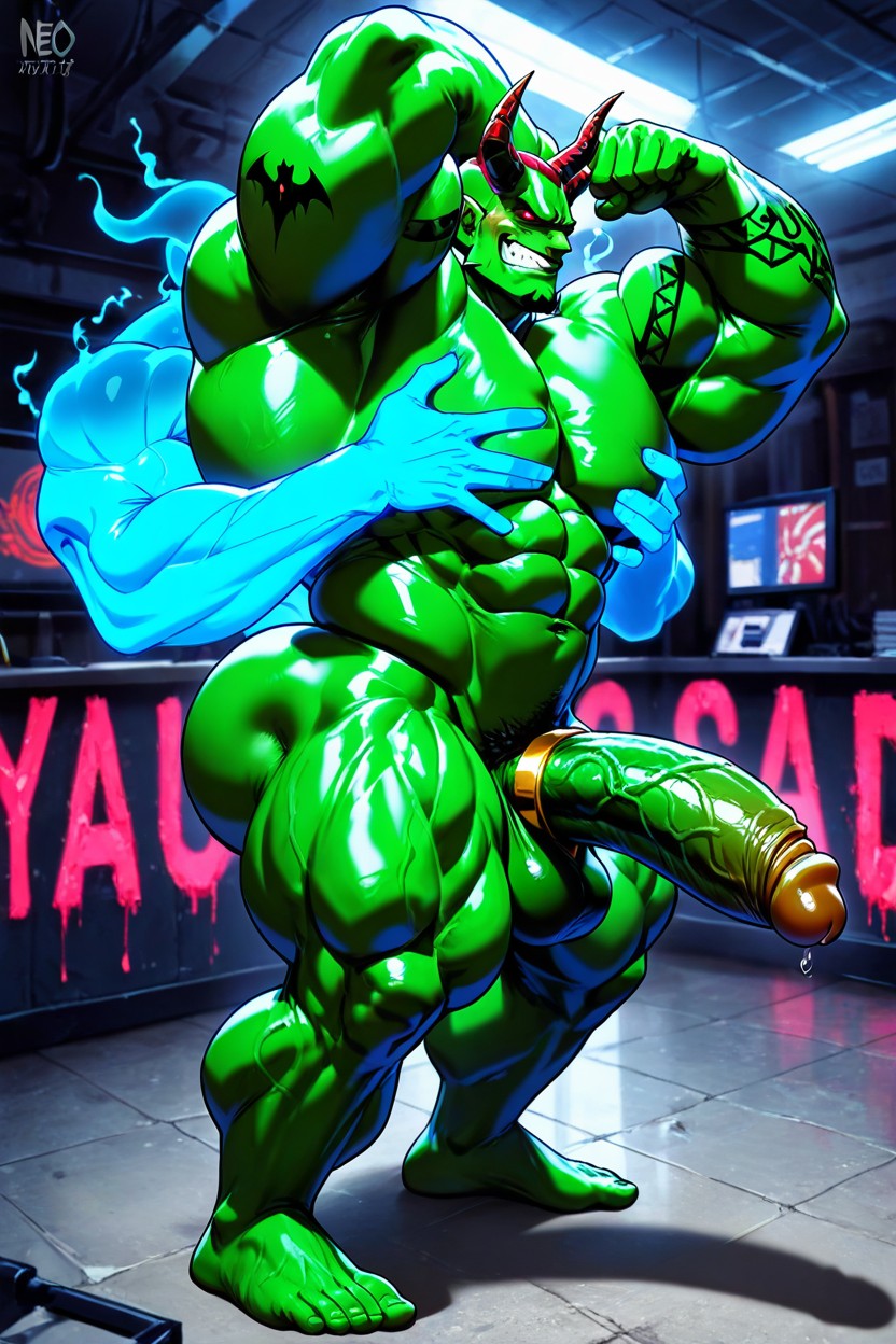 Red Eyes, Muscular Physique, Pénis Plus Grand Que Le Corps Porno IA Gay