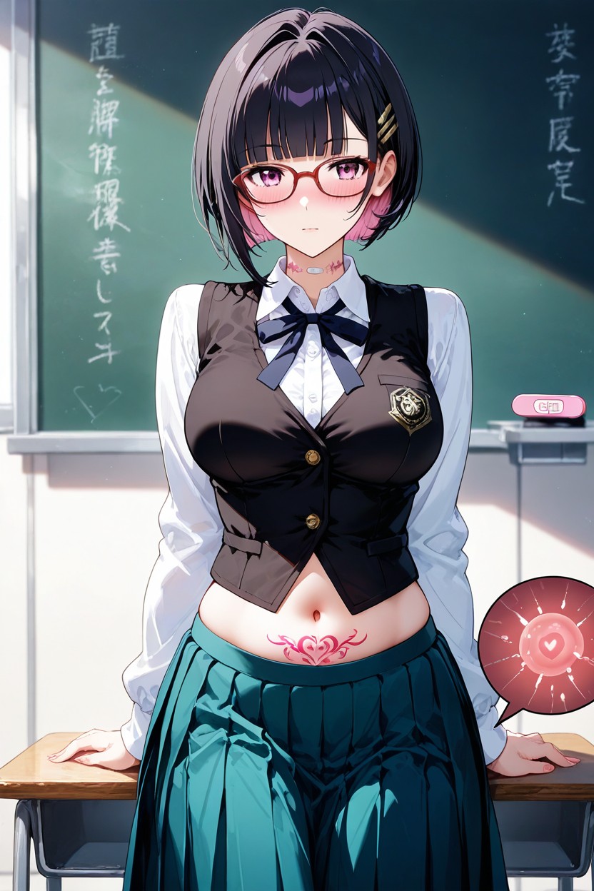Red-framed Eyewear, Uniform, Purple Eyes Hentai AI Porn