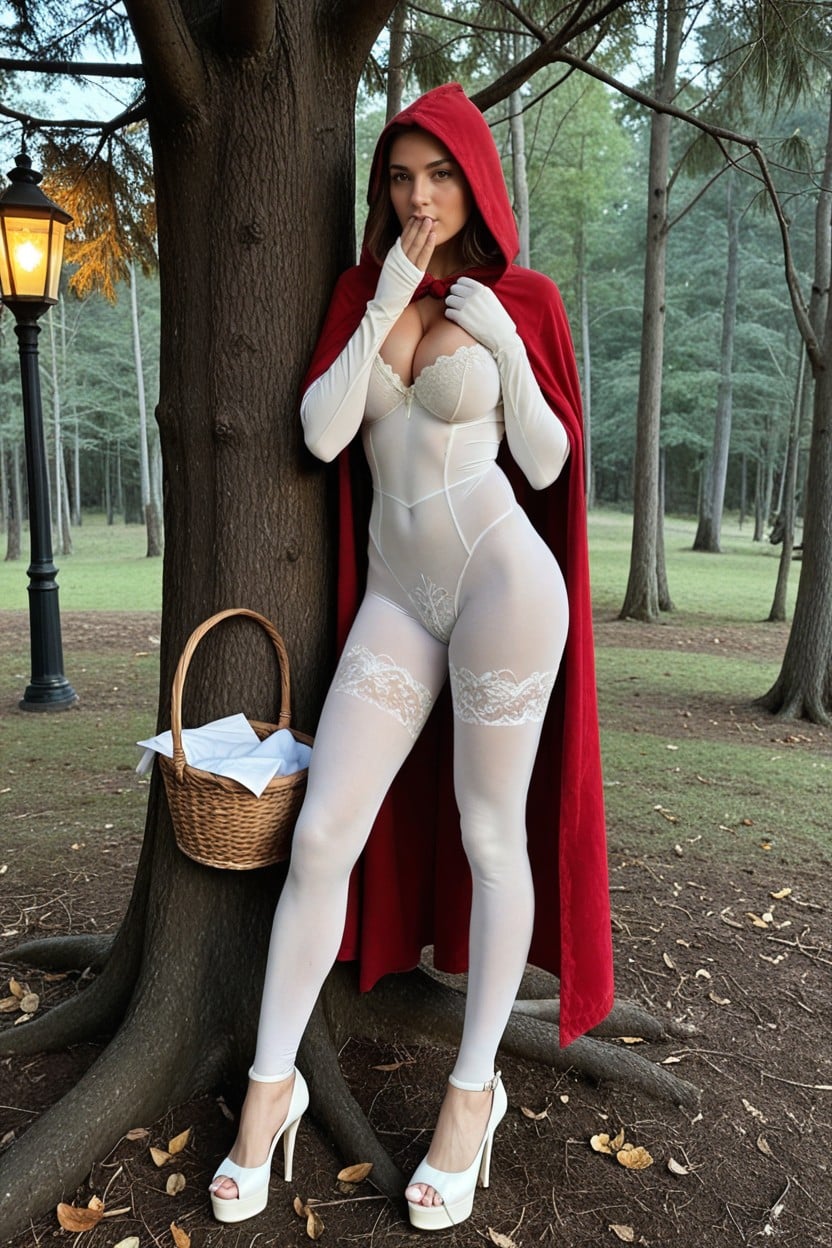 Long Chestnut Hair, Red Riding Hood, Cosplay AI Porn