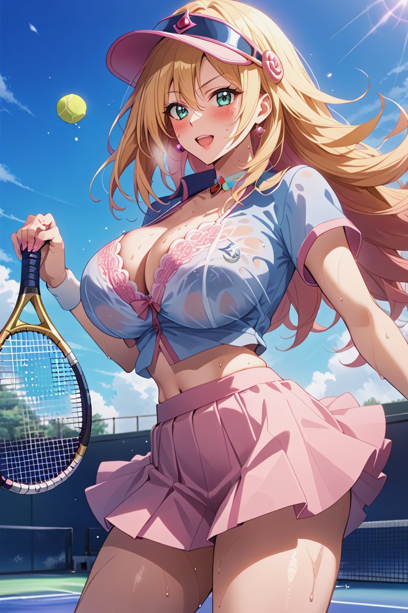 Wet Clothes, Action Pose, On A Tennis Court Hentai AI Porn